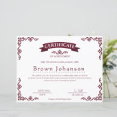 Papier Classique Certificat de Réalisation Vintage Élégan (Debout devant)