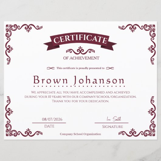 Papier Classique Certificat de Réalisation Vintage Élégan (Devant)
