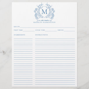 Papier Classique Français Bleu Cimier Floral Monogramme R
