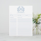 Papier Classique Français Bleu Cimier Floral Monogramme R (Debout devant)