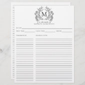 Papier Classique Simple Noir Crest Monogramme Recette (Devant / Derrière)