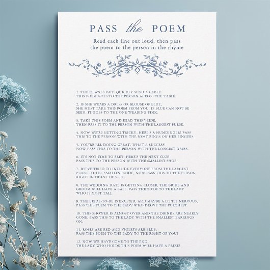 Papier Classy Blue Floral 'Pass Poem' Jeu