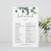 Papier Clé de mots mêlés Jeu de Baby Shower Eucalyptus (Debout devant)