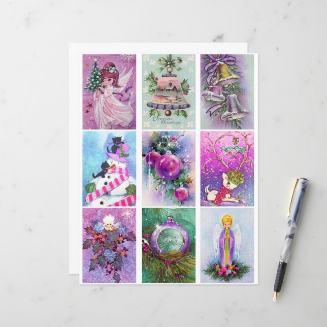 Papier Clipart de Noël violet (Devant/Arrière en situation)