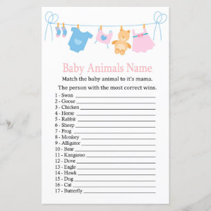 Papier Clothesline Bébé Animaux Nom Jeu