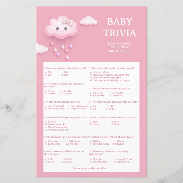 Papier Clouage doux blanc et souriant 9 Baby Trivia jeu (Devant)