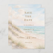 Papier Coastal beach modern wedding Save the Date card (Devant / Derrière)