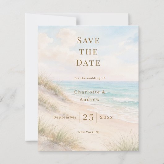 Papier Coastal beach modern wedding Save the Date card (Devant)