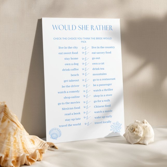 Papier Coastal Bridal Shower Would She Rather Game (Créateur téléchargé)