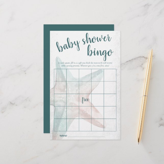 Papier Coastal Chic | Jeu de douche de bingo Turquoise St (Devant/Arrière en situation)