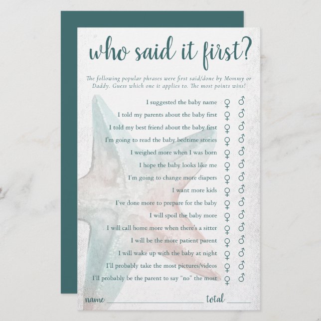 Papier Coastal Chic | Starfish Turquoise Qui A Dit Premie (Devant / Derrière)