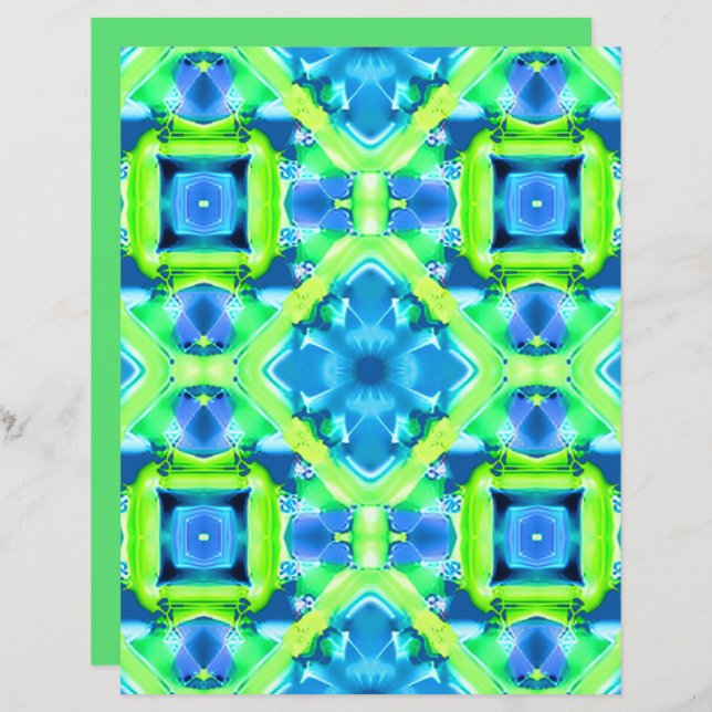 Papier Cobalt Blue et Lime Green Tie Dye Motif (Devant / Derrière)