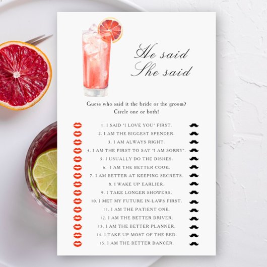 Papier Cocktail - He said she said bridal shower game