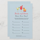 Papier Cocktail "Où étaient-ils" Jeu de douche nuptiale (Devant / Derrière)