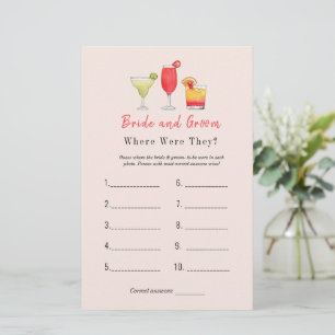 Papier Cocktail "Où étaient-ils" Jeu de douche nuptiale
