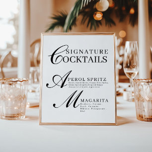 Papier Cocktails Signature de Mariage Élégants Noir & Bla