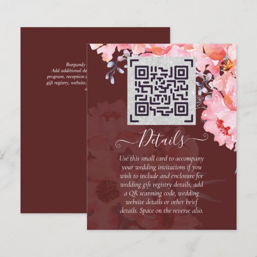 Papier CODE DE SCANNING QR Bourgogne Mariage Détails du s (Devant / Derrière)