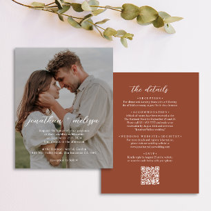 Papier Code QR BUDGET Élégant Mariage Photo Terracotta