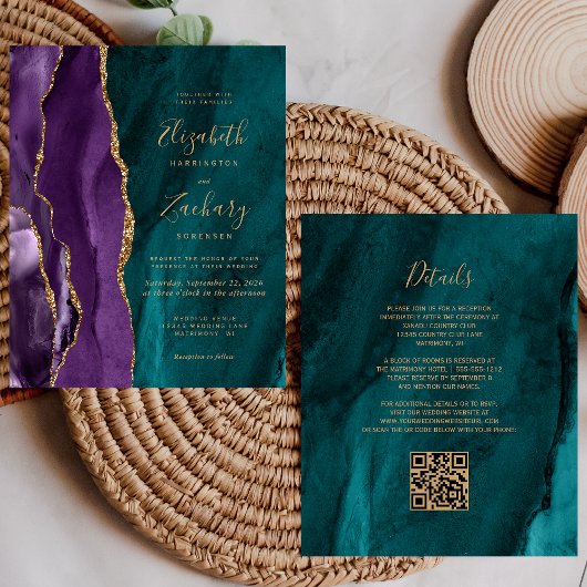 Papier Code QR Budget Mariage Violet Or Téâl Agate