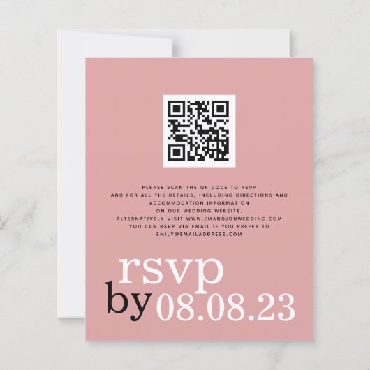 Papier Code QR BUDGET Texte Rose Poussiéreuse Invitation  (Dos)