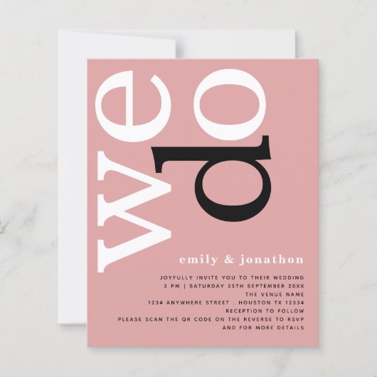 Papier Code QR BUDGET Texte Rose Poussiéreuse Invitation  (Devant)