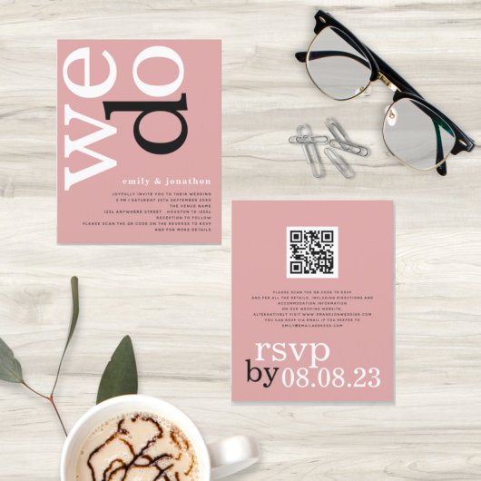 Papier Code QR BUDGET Texte Rose Poussiéreuse Invitation 
