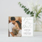 Papier Code QR budgétaire Enregistrez notre date Vert sau (Debout devant)