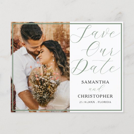 Papier Code QR budgétaire Enregistrez notre date Vert sau (Devant)