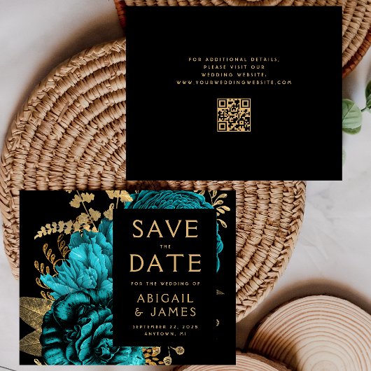 Papier Code QR budgétaire Fleurs de mariage sarcelle Enre