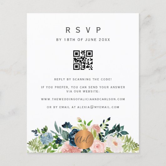 Papier Code QR budgétaire invitation florale élégante RSV (Devant)