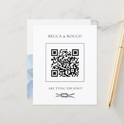 Papier Code QR d'aquarelle bleu budget Jouer le noeud (Devant/Arrière en situation)