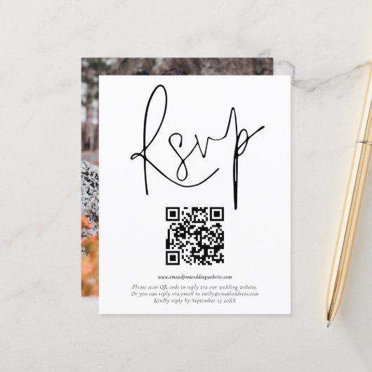 Papier Code QR de budget Script Photo Réponse de mariage (Devant/Arrière en situation)