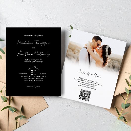 Papier Code QR de mariage pas cher photo noir blanc rusti