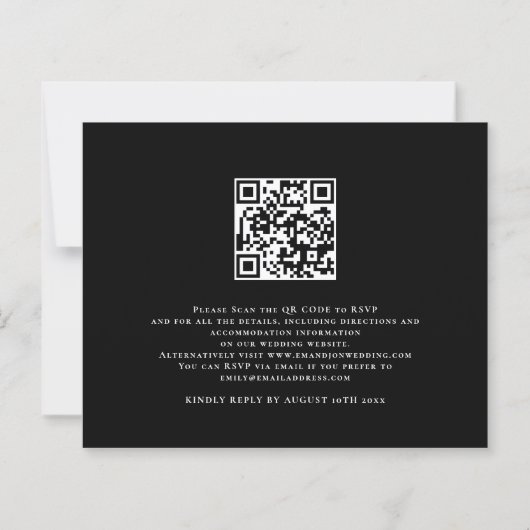 Papier Code QR de script budgétaire Invitation noir blanc (Dos)