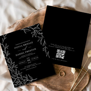 Papier Code QR du budget Faire-part de mariage noir et bl