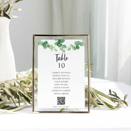 Papier Code QR du plan de table de mariage aux eucalyptus