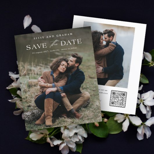 Papier Code QR élégant 2 Photo Mariage Enregistrer la Dat