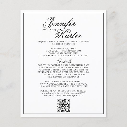 Papier Code QR Élégant BUDGET Tout en un Mariage photo (Dos)