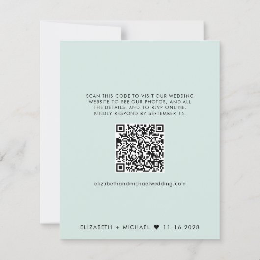 Papier Code QR élégant Mint Mariage Réception Invitation (Dos)