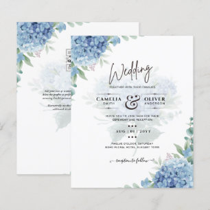 Papier Code QR Faire-part de mariage Blue Hydrangea
