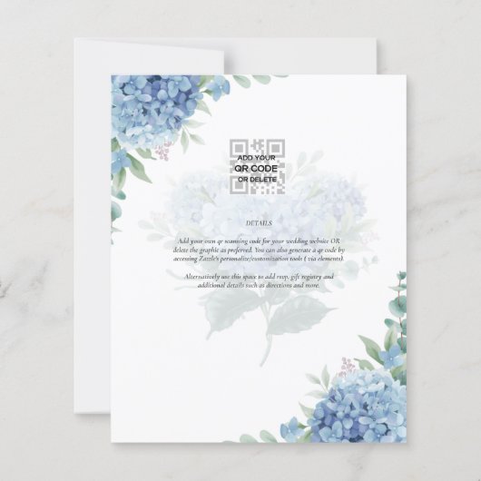 Papier Code QR Faire-part de mariage Blue Hydrangea (Dos)