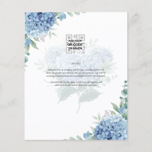 Papier Code QR Faire-part de mariage Blue Hydrangea (Dos)