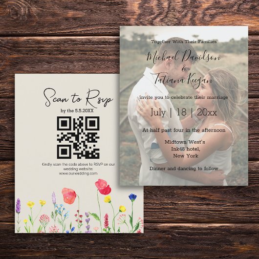 Papier code qr fleur sauvage rsvp photo faire-part de mar