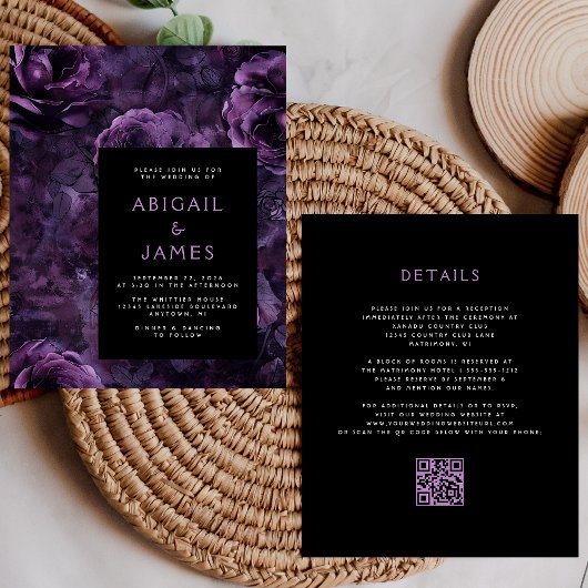 Papier Code QR Fleurs Violettes Sombres Mariage Budget