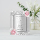 Papier Code QR floral rose argenté RSVP faire-part de mar (Debout devant)