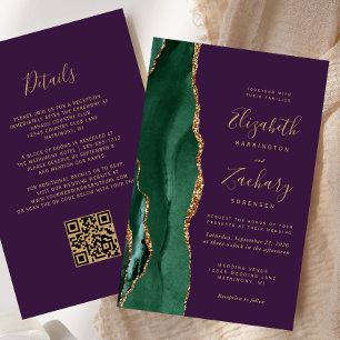 Papier Code QR Mariage Budget Agate Vert Emeraude Violet