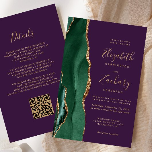 Papier Code QR Mariage Budget Agate Vert Emeraude Violet