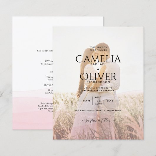 Papier Code QR Mariage de superposition photo Ombre rose  (Devant / Derrière)