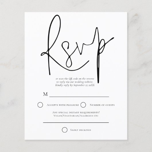 Papier Code QR - Noir du budget Code QR - Mariage RSVP (Devant)