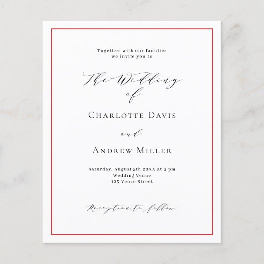 Papier Code QR officiel blanc rouge faire-part de mariage (Devant)